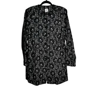 Cabi Black Floral Lace Overlay Button Down Long Duster Jacket XL